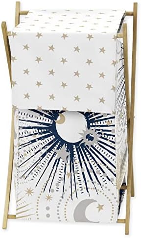 Sweet Jojo Designs Star and Moon Baby Kid Clothes Laundry Hamper - Navy Blue, Gold, and Grey Celestial Sky Stars Gender Neutral Unisex