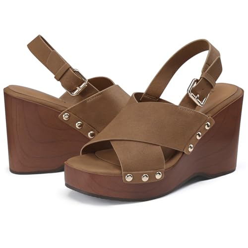 Sandales compensées TEMOFON à bride arrière et clous pour femme