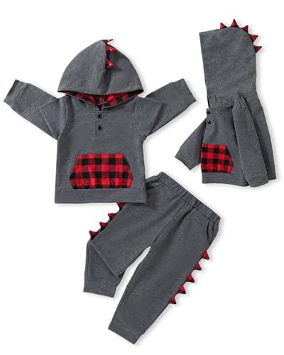 Image of NZRVAWS Toddler Baby Boy Clothes Letter Printed Plaid Hoodie Shirt Denim Ripped Jean Pants Infant Fall Winter Outfits 6M-8T