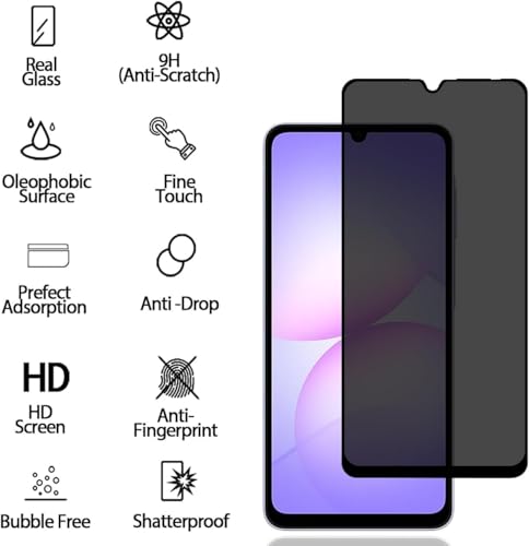 Image of ZARALA Privacy Tempered Glass for Samsung Galaxy A06 / F06 / M06 / A07 / F07 / M07 Screen Protector (28 Degree Privacy) 9H Glass Anti-Spy Screen Guard Black