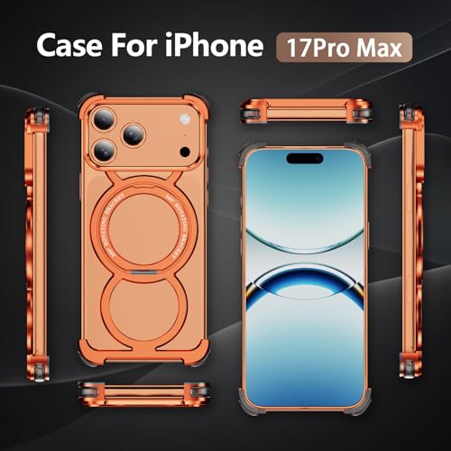 Coque iPhone 17 Pro Max orange avec support pour vidéo et trajets