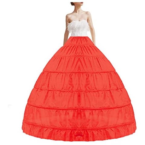 hipaopao Women Crinoline 6 Hoop Skirt Half Slip Petticoats Floor Length Underskirt for Wedding Dress Ball Gown - Red - One Size Cover