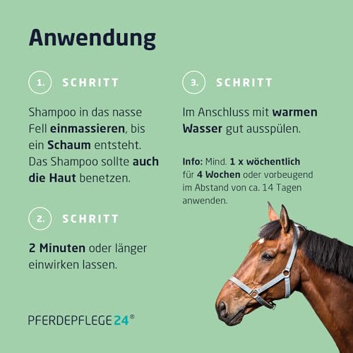 PFERDEPFLEGE24 Pferde Shampoo Anti Juckreiz 500ml - Juckreiz lindern & Haut regenerieren - Natürliches Pferdeshampoo gegen Milben, Pilz-, Floh & Parasiten