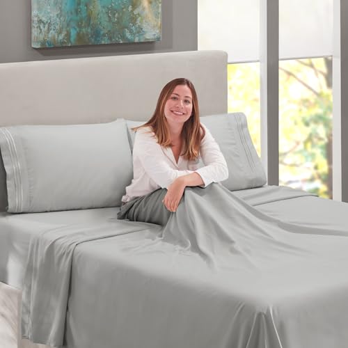 Image of BEVI - Home Premium Solid Plain Single Bedsheet with 1 Pillow Cover 300 TC Microfiber for Single Bed | Size (60 inch x 90 inch) Light Grey