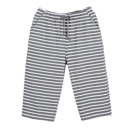 Men Cotton Stripe Loose Pajama Shorts, Soft Comfy Drawstring Casual Loungewear Shorts Sleep Daily Clothes with Pockets