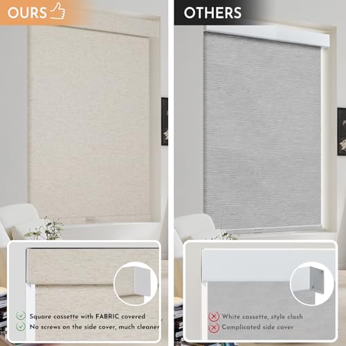 Image of Persilux Blackout Roller Shades for Window Blinds,Cordless,Linen Fabric,Thermal Insulated Fabric UV Protection Shades for Home,Office,Bedroom,Door,Blackout-Cream,40 inch W X 72 inch H