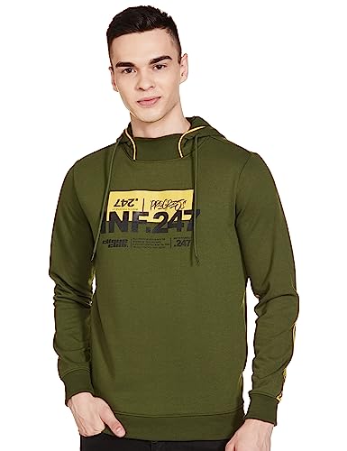Image of The Indian Garage Co Men Regular Fit Placement Print Overhead Hooded Sweatshirt