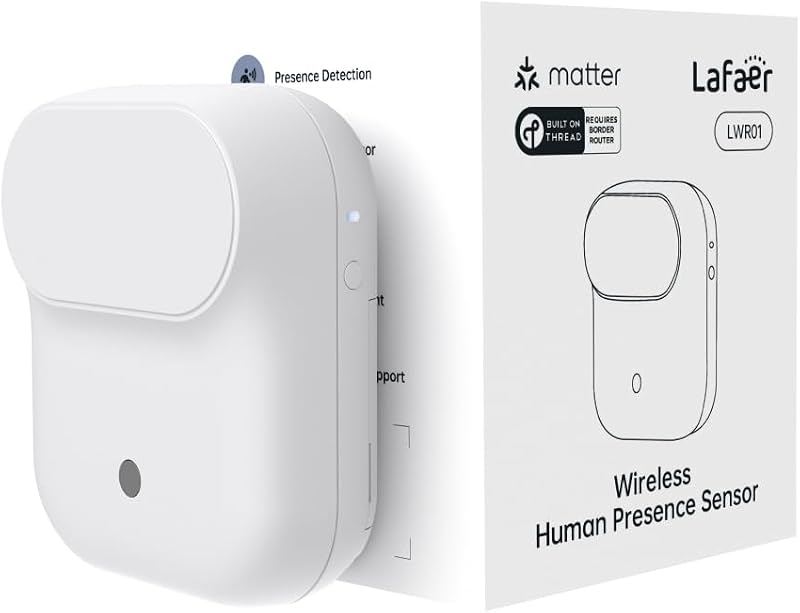 Wireless Human Presence Sensor LWR01, mmWave Radar, Occupancy & Motion Sensor, Battery-Powered, IPX3 Water Resistant, Matter Over Thread, Requires Thread-Compatible Smart Home Hub/Router | mmWave radar detects presence 3.5m, motion 6m, plus stillness. Battery or USB-C power, IPX3, light sensor