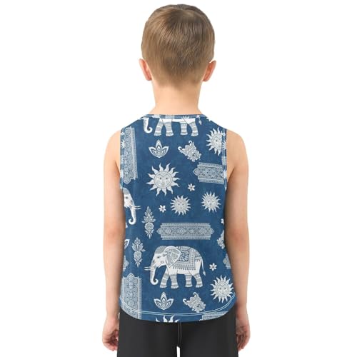 J JOYSAY Mandala Elephant Sun Blue Boys Tank Top Sleeveless Muscle Shirts Quick Dry Active Sport Workout Kids T-Shirts 3-15T3