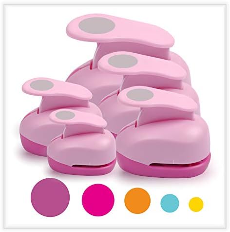 BearBoss 5 Pcs Craft Hole Punch, Handmade Scrapbook Paper Puncher, Different Size of Scrapbooking Punches Crafting Designs for Office Supplies, Card Making, DIY Albums Photos, Pink Color (Circle)