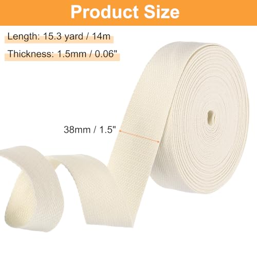 HARFINGTON Cotton Webbing 1.5 Inch 15.3 Yard Polyester Cotton Weave Webbing Strap Twill Tape Ribbon for Arts and Crafts Tote Bag Handles Cloth Belt Making Outdoor Supplies, Beige by HARFINGTON - Image 2
