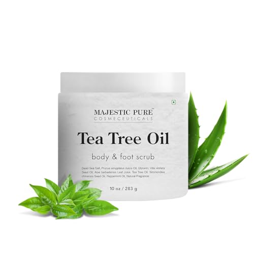 MAJESTIC PURE Tea Tree Foot &amp; Body Scrub with Tea Tree Oil, Exfoliating Salt Scrub to Exfoliate &amp; Moisturize Skin, Deep Cleansing - 10 oz