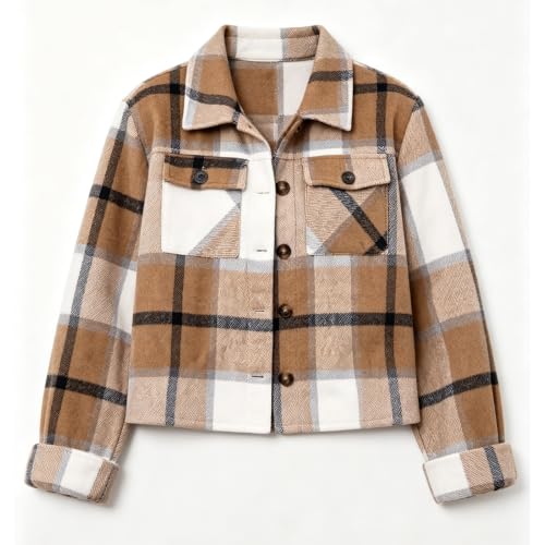 Flannel Jacket Women Button Down Plaid Bomber Jacket Fall Coats Flannels - image 4