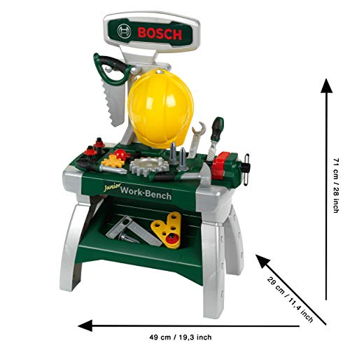 Theo Klein 8612 Bosch Junior Workbench 2 I Incl Helmet , Vice , Tools , Strips of Wood , Nails , Screws and Nuts I Toy for Children Aged 2 years and up