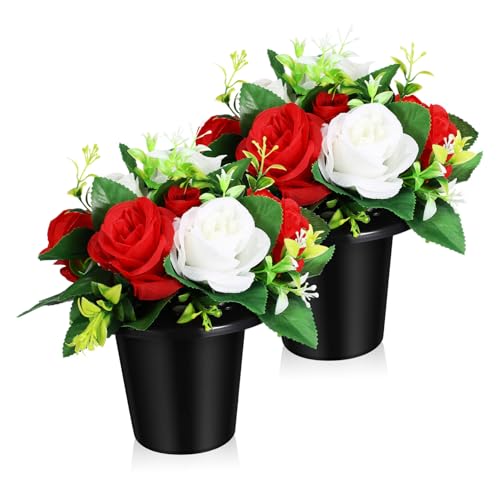 Toddmomy 2 Pezzi Fiori Artificiali per Tomba Piccoli Vasi Eleganti Decorazioni Commemorative Resistenti per Cimitero Bouquet Simulati Compatti per Addobbi Lapide e Giorno della Memoria