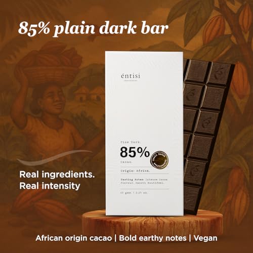 Image of Entisi Dark Chocolate Bar - Chocolates in Fresh, 85% Cocoa, Vegan, Single-Origin Africa Dark Chocolate,Rich in Antioxidants, Gourmet Treat with Smooth Texture, Premium Snack or Gift Option
