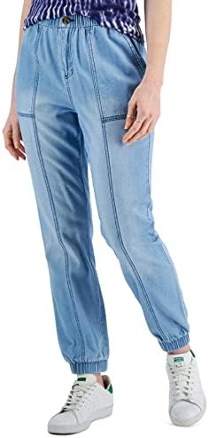 Style Women's Petite Cotton Utility Pants Dark Blue Chambray PM