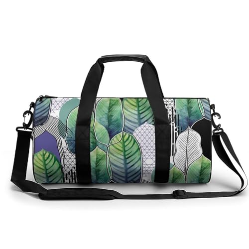 Sac de voyage feuilles vertes et blanches pour camping et randonnée