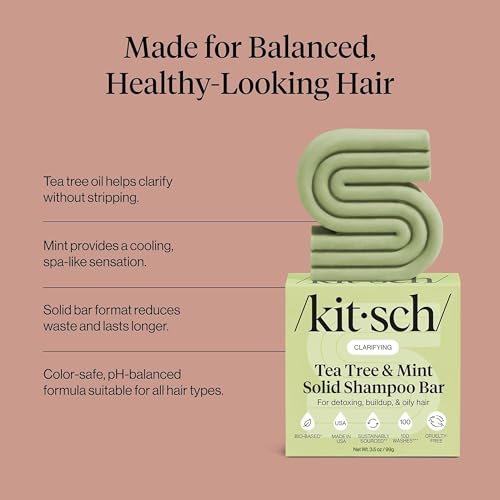 Image of Kitsch Clarifying Tea Tree & Mint Shampoo Bar Soap - Made in USA, 3.5 oz | Clarifying Shampoo for Build-Up Removal - Hair Shampoo for Women and Men for Scalp & Oil Control - Vegan Hair Care