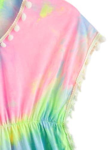 Milumia Girl's Cute Tie Dye Beach Coverups Pompom Trim Swimsuit Swimwear Cover Up4