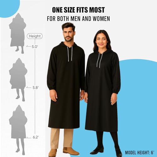 Image of HACER EVA Raincoat 110 GSM with Adjustable Hood Full Sleeves Universal Size Long Length Lightweight Waterproof Outdoor Rainwear for Camping Trekking Hiking Men & Women (Pack of 1, Black)