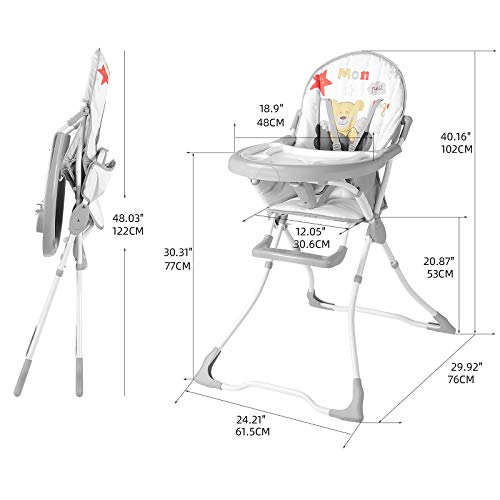 LIVINGbasics Eat & Grow Convertible Baby High Chair, with 5 Point Safety Belt, 2 Removable Tray, Simple Fold Highchair - Image 8