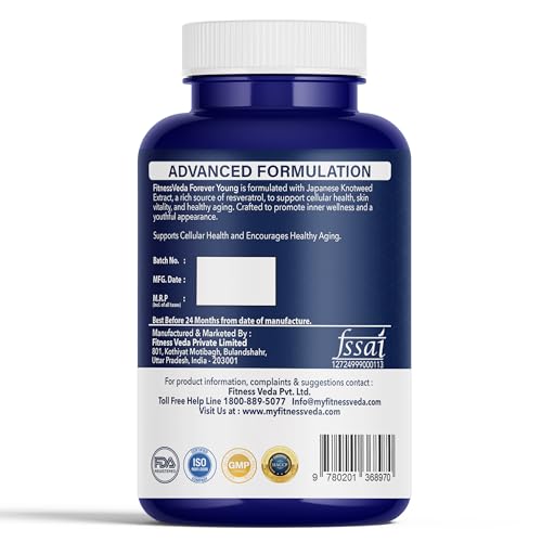 Image of Forever Young Capsules -Pure Antioxidant & Anti-Aging Supplement | Skin Radiance, Detox & Wellness Support | Liposomal Glutathione & 99% Japanese Knotweed Extract | Heart & Brain support Supplement | Pack of 1- 60 Capsules