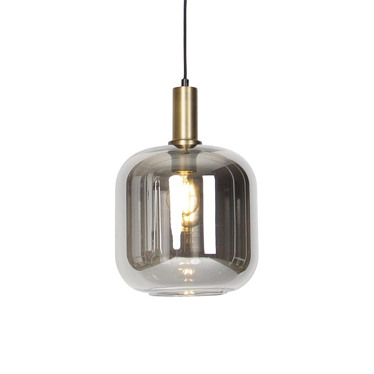 Qazqa Diseño Lámpara colgante inteligente negra con cristal dorado y ahumado con WiFi G95 - Zuzanna/Acero Redonda Adecuado para LED Max. 1 x 4.9 Watt