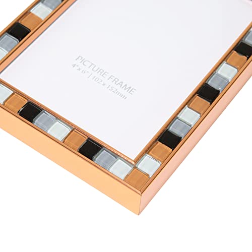 Happy Homewares Contemporary Rose Gold Plastic Mosaic Style 4X6 Picture Frame With Square Stained Glass Stones For Wall Or Table | Portrait Or Landscape #TOP4