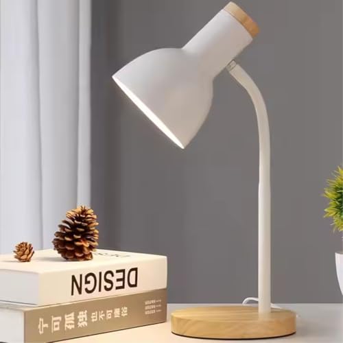 Luminária de Mesa Articulável 360° com Base de Madeira para Mesa de Estudo, Leitura Noturna, Escritó