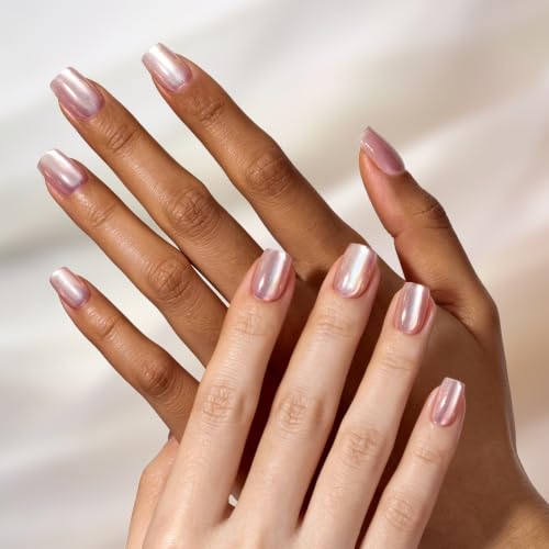 Image of Beetles Pearl Chrome Press On Nails, Purple Cat Eye Short Square, 30 PCS