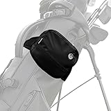 Stripebird - Golf Bag Valuables Pouch (Black) - Zippered Bag Featuring Two Metal Landing Pads for Magnetic Golf Gear - Straps to Wrap Around Golf Bags of All Sizes - Storage for Valuables