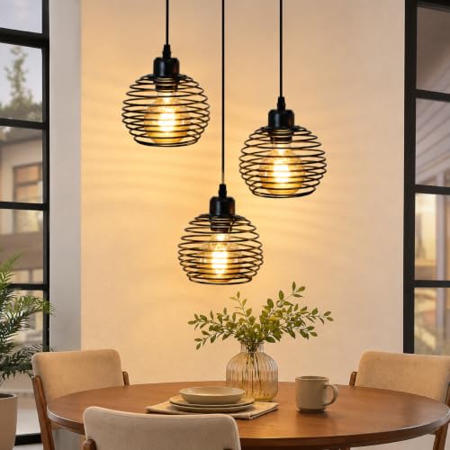 ZMH Pendelleuchte Esstisch Hängelampe Vintage - Esstischlampe Schwarz Retro Industrial E27 Esszimmerlampe Metall Rund 3 Flammig Hängeleuchte für Esszimmer Küche Wohnzimmer Arbeitszimmer