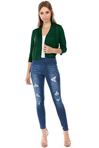 Image of Cielo Women's Soft Solid Open Front 3 /4 Sleeve Sweater Cardigan