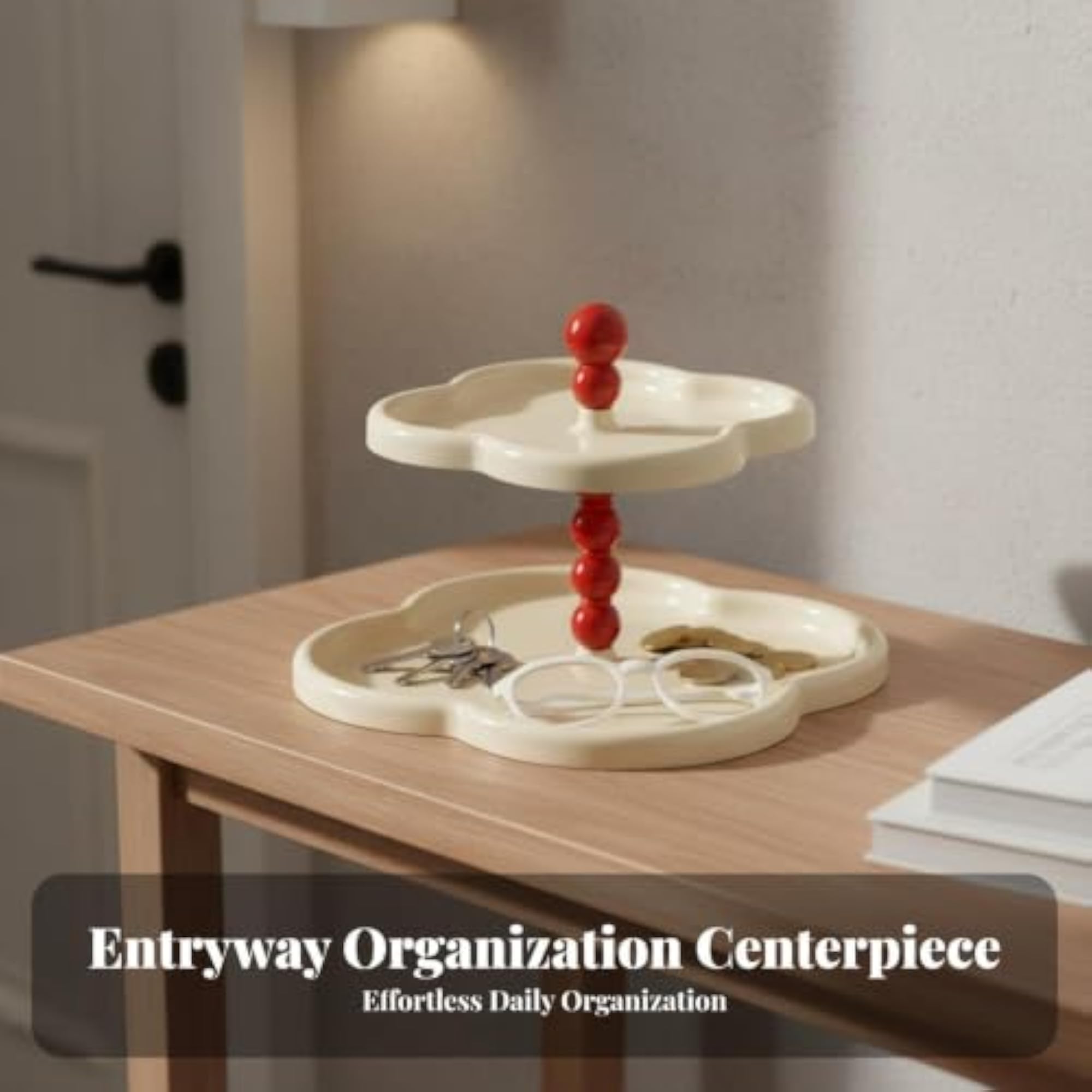 Decorative Entryway Tray with Light Design, Multi-Tier Storage