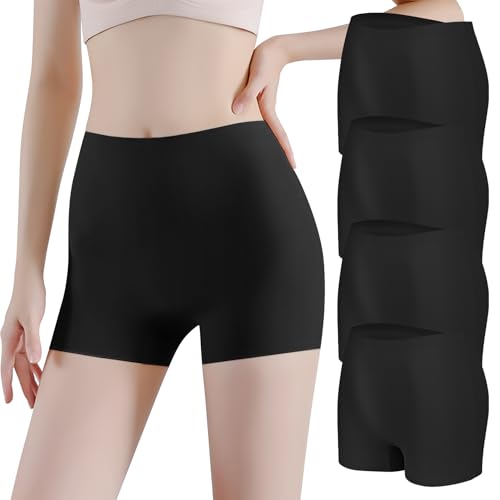Cevapro Damen Boxershorts Nahtlose Unterhosen Seamless Weiche Atmungsaktive Radlerhose Hohe Taille Anti Scheuern Hot Panties Bequeme Microfaser Unterwäsche Multipack 4er Pack