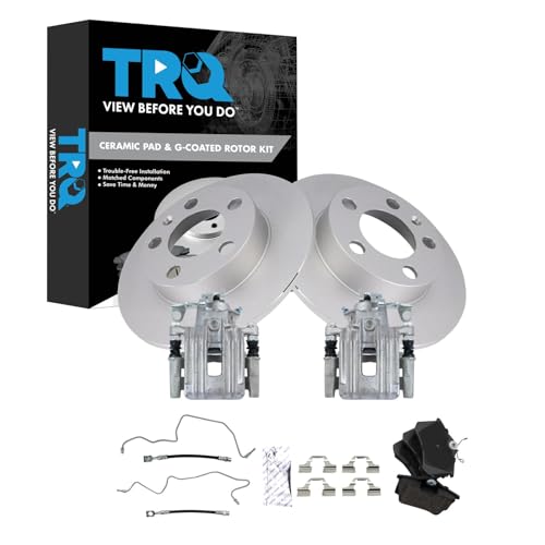 Image of TRQ Rear Brake Pad and Rotor Set Ceramic Coated Calipers Compatible with 2000-2002 2006 Audi TT 2000-2002 2006 TT Quattro 1999-2004 Volkswagen Jetta