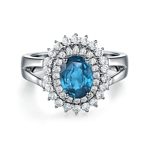 Aeici Sterling Silver Promise Ring Band, Aquamarine Elegant Oval Cubic Zirconia Ring Eternity Band Anniversary Ring Size 6 #TOP1