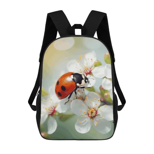 Butterfly Ladybug Flower Backpack - Durable 600D Polyester, 17 Inch Backpack with Ergonomic Adjustable Straps, Lightweight Travel Bag for Men & Women