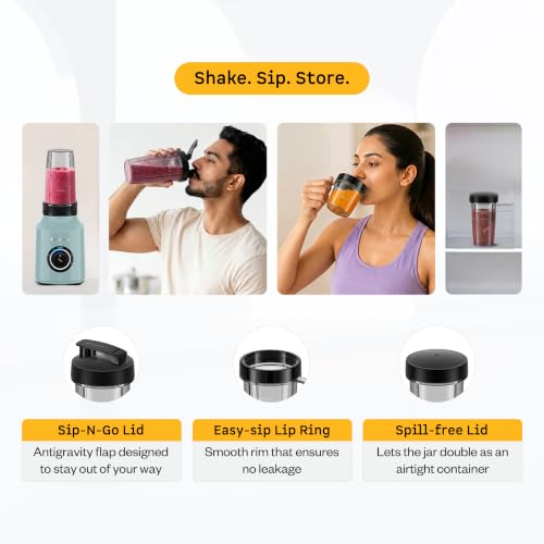 Image of Atomberg Zenova Flex Blender Mixer Grinder For Kitchen | Smart BLDC Motor | Grinds Like 1000 Watt | Coarse Mode for Silbatta Texture | 5 Jars With Chopper, Blend & Carry Jars | Hands-Free (Misty Teal)