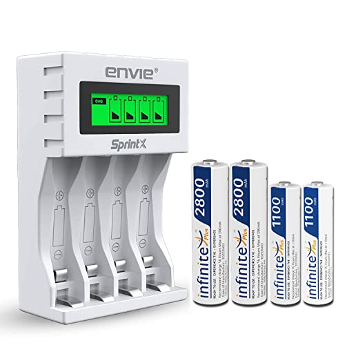 Image of ENVIE (ECR 11MC+2800+1100) SprintX Ultra Fast Rechargeable Batteries Charger for AA & AAA Ni-mh, with 2xAA2800 & 2AAA1100 Rechargeable Batteries, with Over Charge Protection