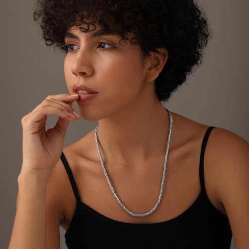 LeCalla Oxidized 925 Sterling Silver Byzantine Necklace for Men Women | Handmade Italian 4MM Byzantine Link Chain Necklace Jewelry Gift (18, 20, 22, 24 Inches), 925 Made in Italy3