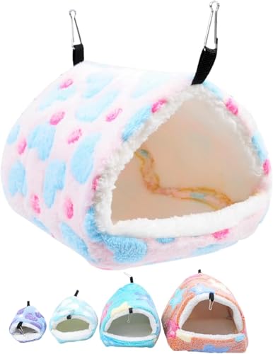 Piawokl【ハムスターハンモック】小動物用 暖かい ハウス 巣箱 寝床 柔らかいソファ あったか寝袋 小動物ベッド 寒さ対策 防寒 保温 吊り下げフック付き 洗える マウス・ラット・ハムスター・鳥・オウム用 ペット用品 (3,M)