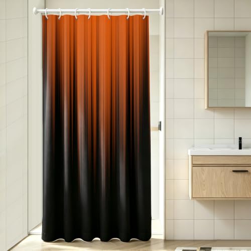 Image of AAtter Orange Black Ombre Shower Curtain, Small Stall 36x72 Inch, 7 Hooks