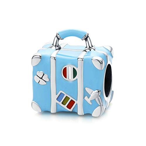 Charm a forma di valigia, in argento Sterling 925, da viaggio, per braccialetti Pandora e Argento, colore: A, cod. CC-7498