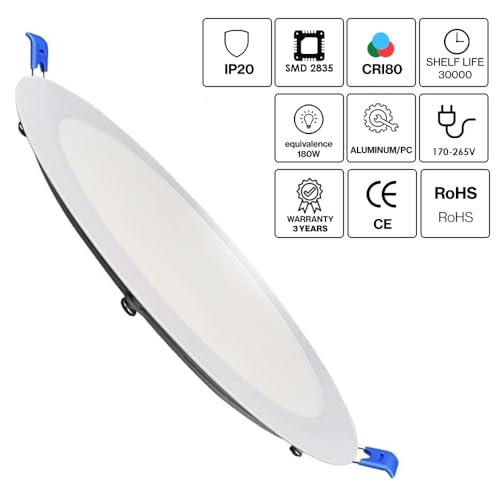 M Ledme - Pack 2, Downlight LED 220mm 20W, 2000 lúmenes, Panel Redondo Extraplano, Color Luz fría (6000k), Corte estándar 205mm, Driver incluido, LM5551. - Imagen 3