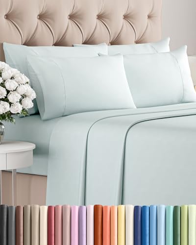 Image of King 6 Piece Bed Sheet Set - Comfy, Breathable & Cooling Sheets - Ice Blue | Ultra Soft Hotel Luxury Bedding Set w / 8-16 Inch Deep Pockets - 1 Flat & 1 Fitted Sheet & 4 Pillowcases - Wrinkle & Fade Free
