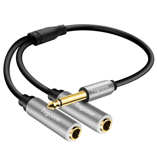 Togconn 1/4 inch TS Mono Splitter Y Adapter 6.35mm Mono Male to Dual 6.35 mm TS Mono Female Jack Quarter inch Audio Speaker Splitter Converter Cable 1 Feet Gold Plated Connectors