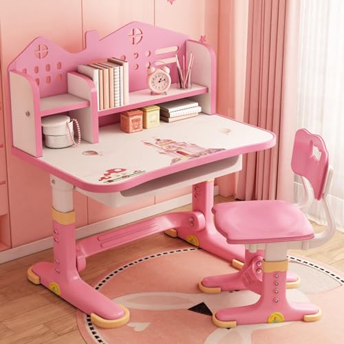 latcppx Set tavolo e sedia da studio per bambini, scrivania regolabile in altezza per scuola con piano ampio, scrivania per l'apprendimento con schienale a castello, leggio con supporto per libri e