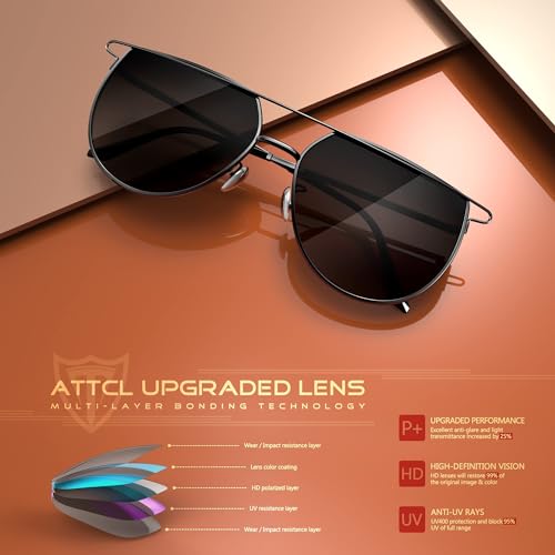 ATTCL Polarized Pilot Sunglasses for Women Large Metal Frame UV400 Protection Sunnies3